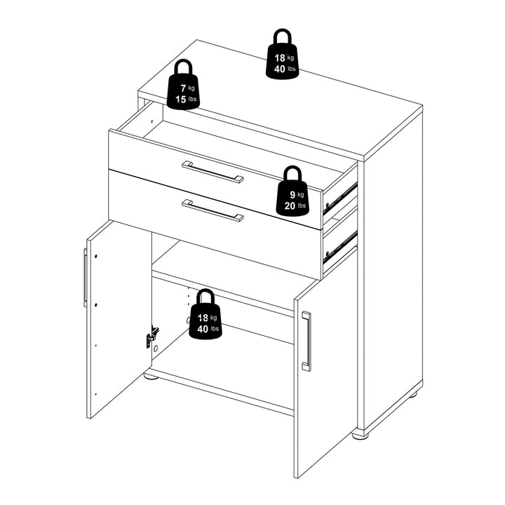 Prima Bookcase 1 Shelf With 2 Drawers And 2 Doors In Black Woodgrain