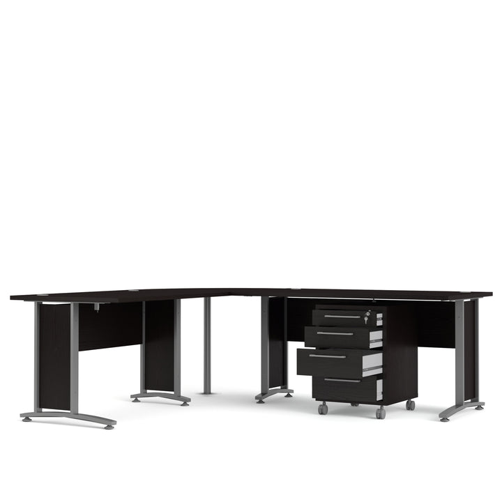 Prima Corner desk top in Black woodgrain with Silver grey steel legs