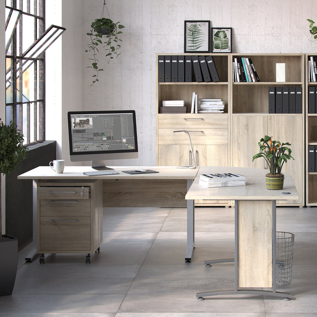 Prima Corner desk top in Oak with Silver grey steel legs