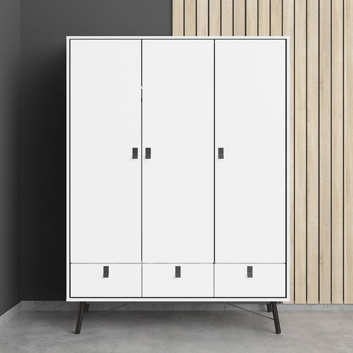 Ry Wardrobe 3 doors + 3 drawers in Matt White