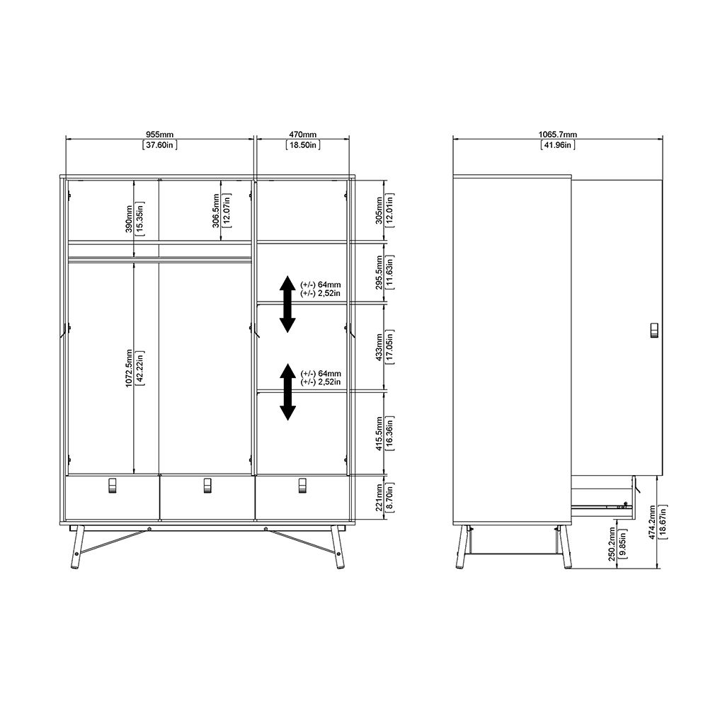 Ry China cabinet 1 door + 1 glass door + 1 drawer Matt White