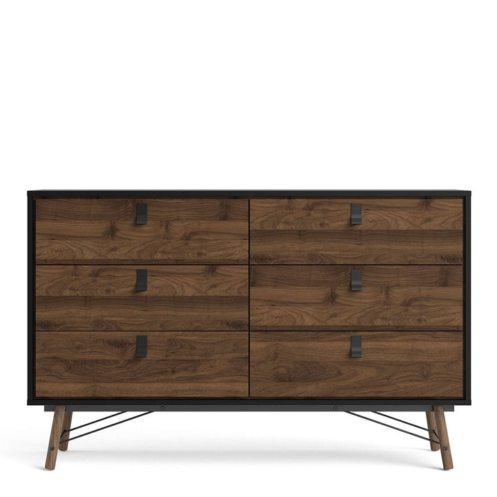 Ry Wide double chest of drawers 6 drawers in Matt Black Walnut