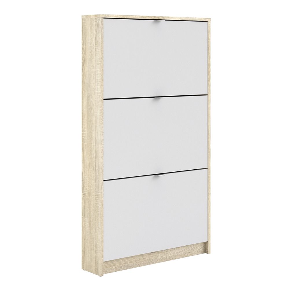 Shoes Shoe cabinet w. 3 tilting doors and 1 layer Oak structure White