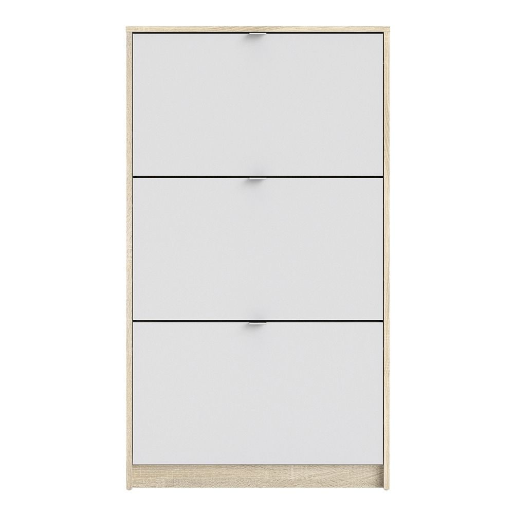 Shoes Shoe cabinet w. 3 tilting doors and 1 layer Oak structure White