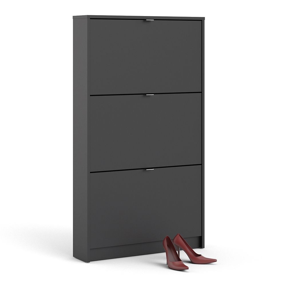 Shoes Shoe cabinet w. 3 tilting doors and 1 layer in Matt Black
