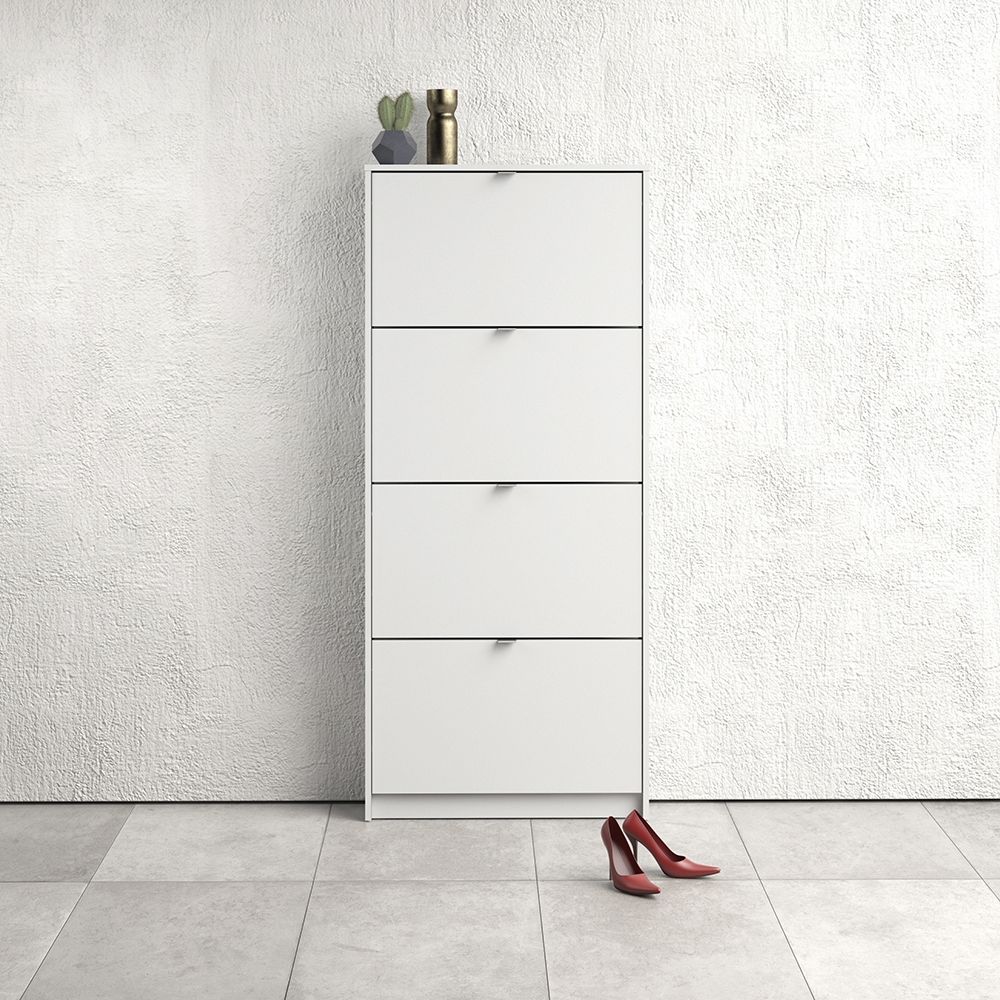 Shoes Shoe cabinet w. 4 tilting doors and 1 layer in White