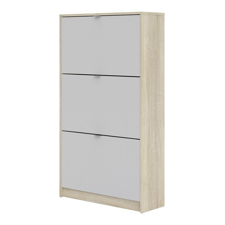 Shoes Shoe cabinet w. 3 tilting doors and 2 layers Oak structure White