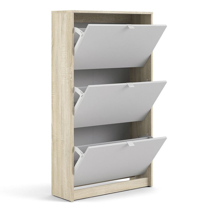 Shoes Shoe cabinet w. 3 tilting doors and 2 layers Oak structure White