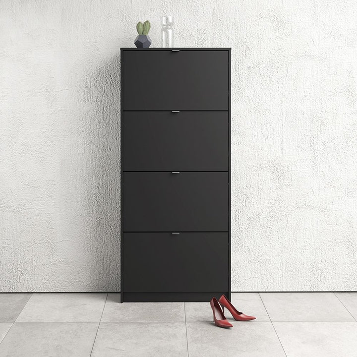 Shoes Shoe cabinet w. 4 tilting doors and 2 layers in Matt Black