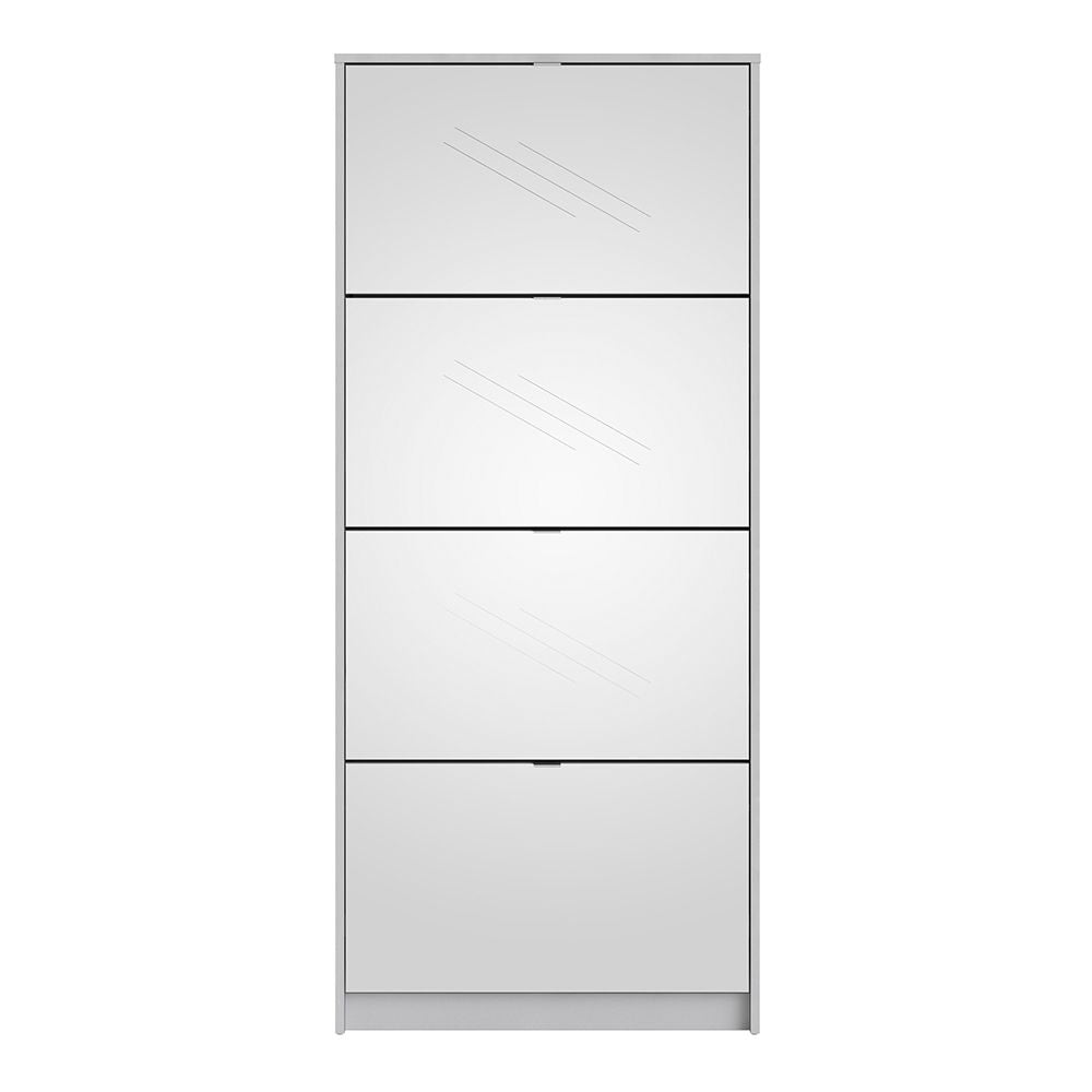 Shoes Shoe cabinet w. 4 mirror tilting doors and 2 layers in White