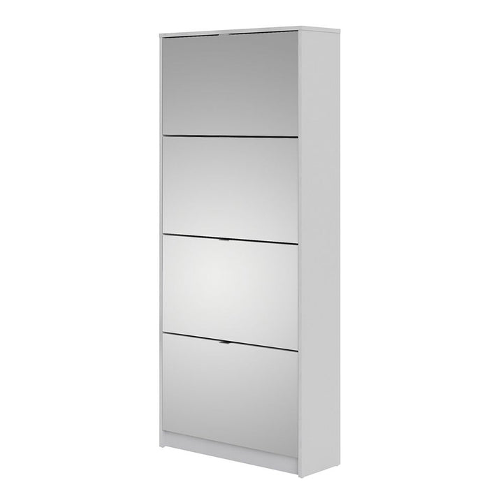 Shoes Shoe cabinet w. 4 mirror tilting doors and 2 layers in White
