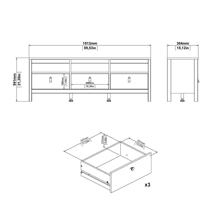 Barcelona Tv-unit 3 drawers in White