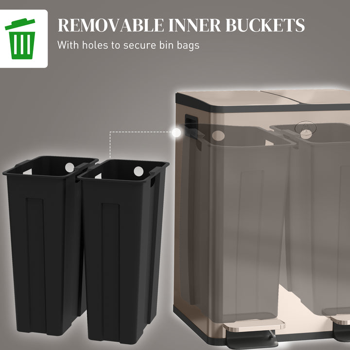 40L Dual Compartment Stainless Steel Bin, with Deodoriser Holders - Gold Tone