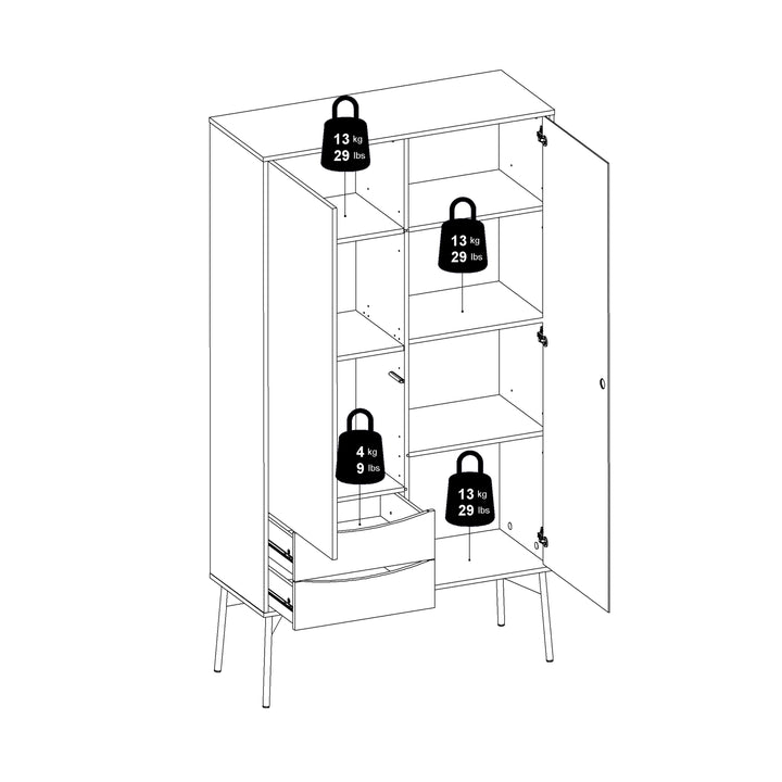 Fur China Cabinet 1 door + 1 Glass Door + 2 Drawers in Grey, White and Walnut