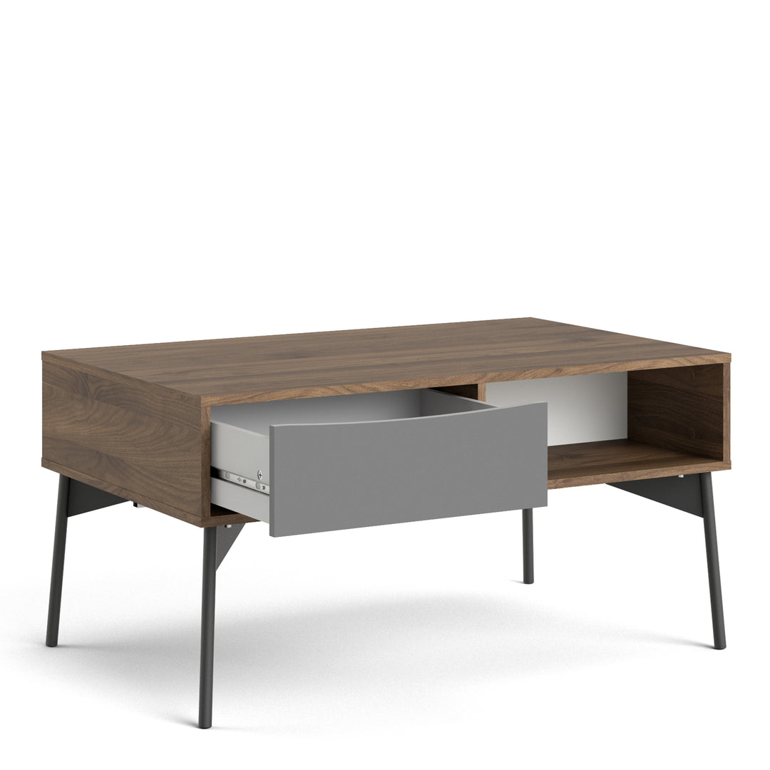 Fur Coffee table with 1 Drawer in Grey, White and Walnut