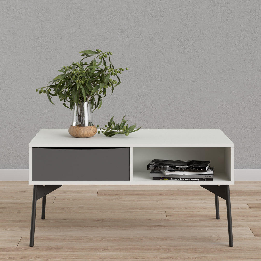 Fur Coffee table with 1 Drawer in Grey and White