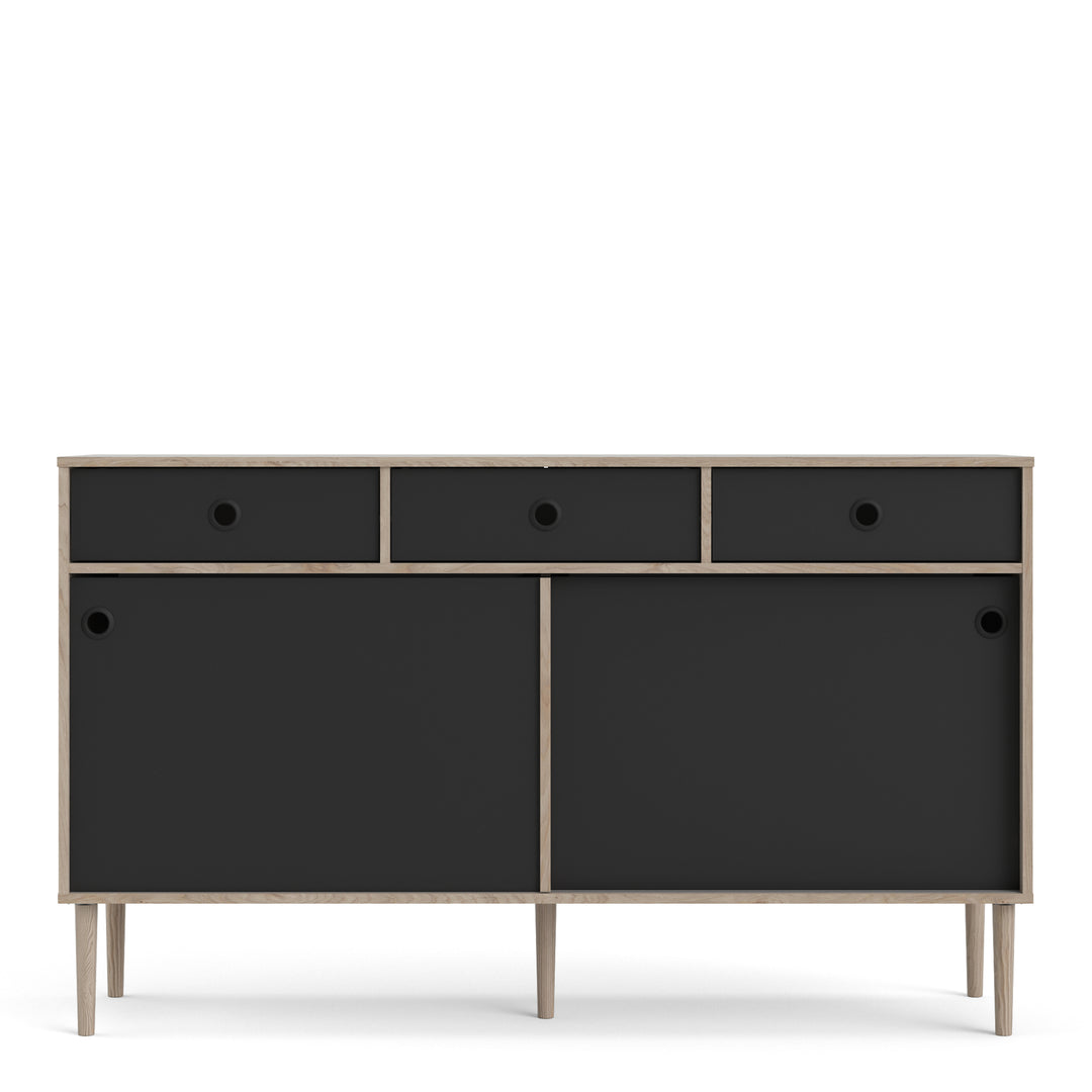 Rome Sideboard 2 Sliding Doors + 3 Drawers in Jackson Hickory Oak and Matt Black