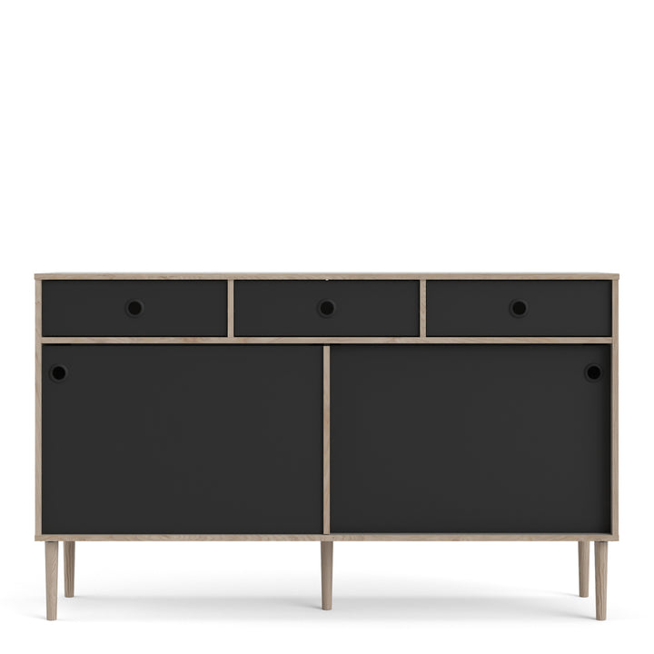 Rome Sideboard 2 Sliding Doors + 3 Drawers in Jackson Hickory Oak and Matt Black