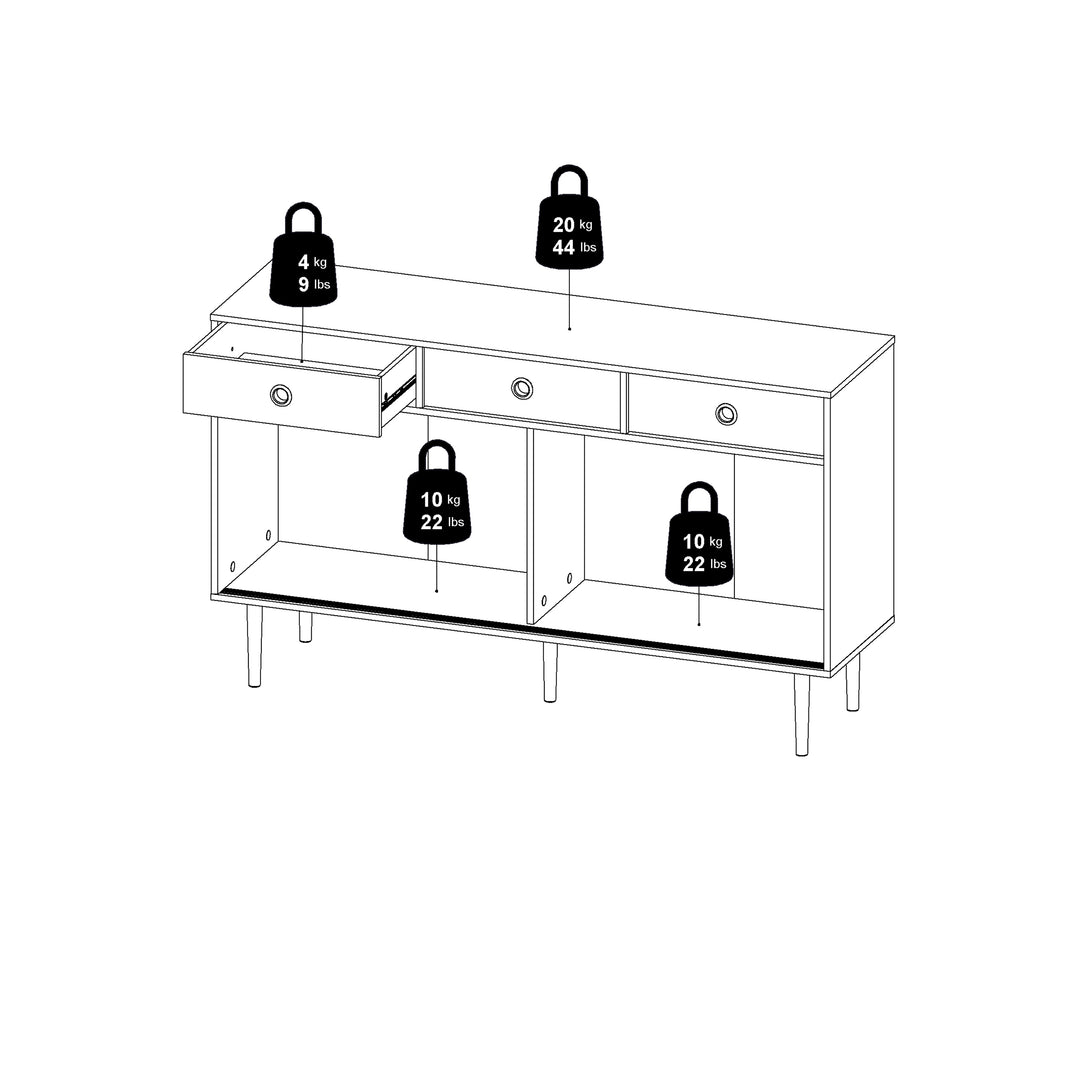 Rome Sideboard 2 Sliding Doors + 3 Drawers in Jackson Hickory Oak and Matt Black