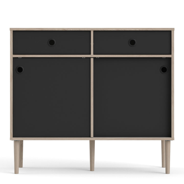 Rome Sideboard 2 Sliding Doors + 2 Drawers in Jackson Hickory Oak with Matt Black