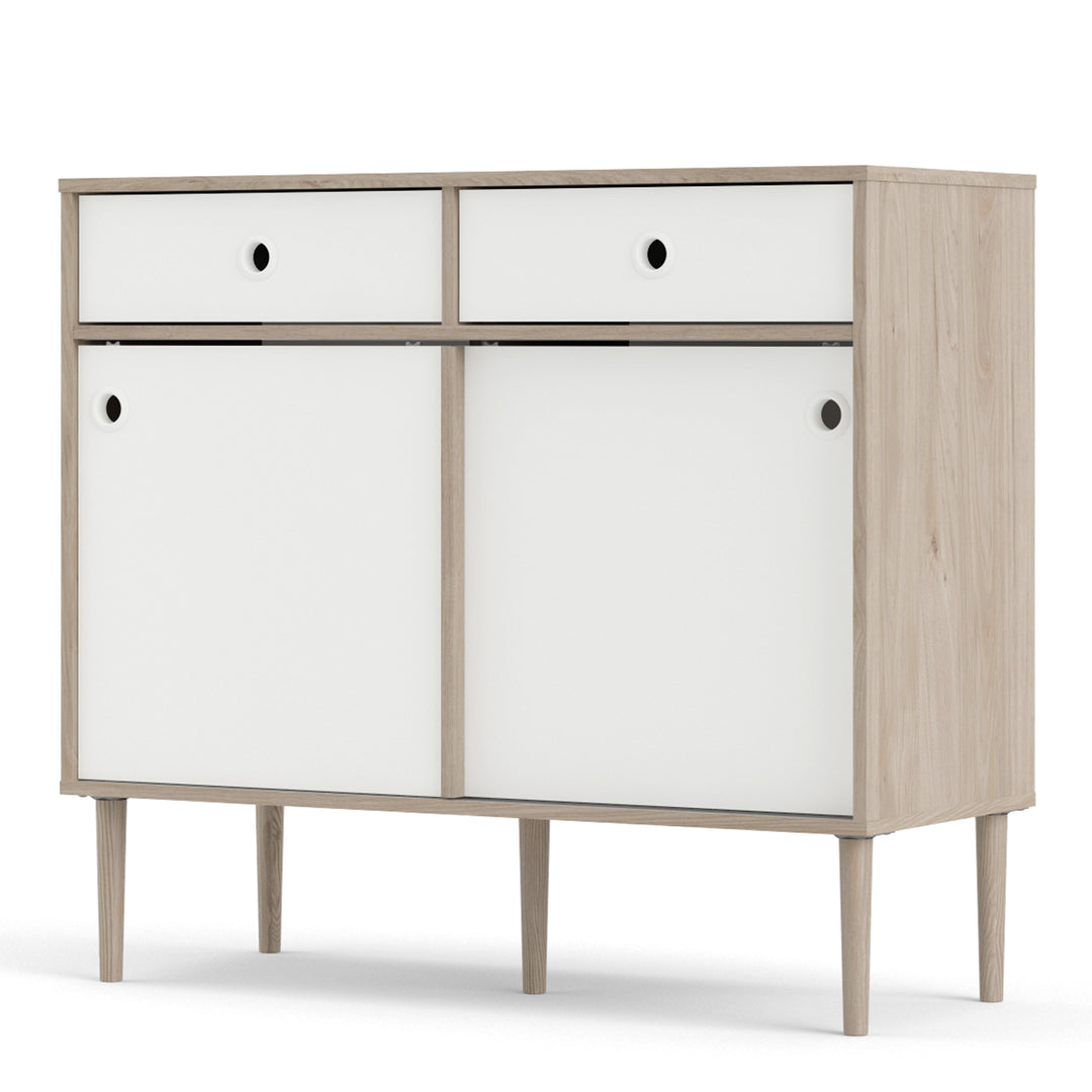 Rome Sideboard 2 Sliding Doors + 2 Drawers in Jackson Hickory Oak with Matt White