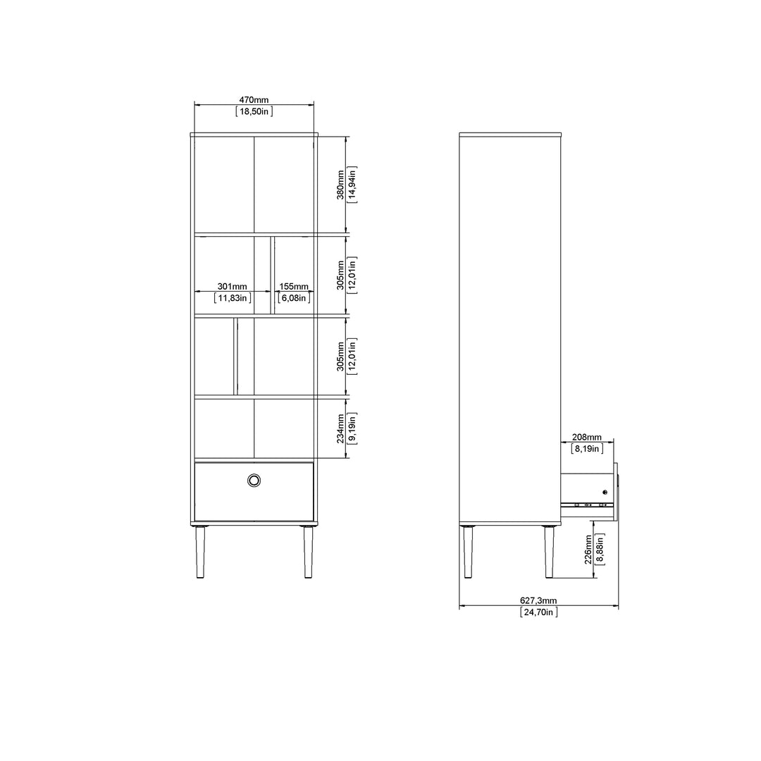 Rome Bookcase with 1 Drawer in Jackson Hickory Oak with Matt White