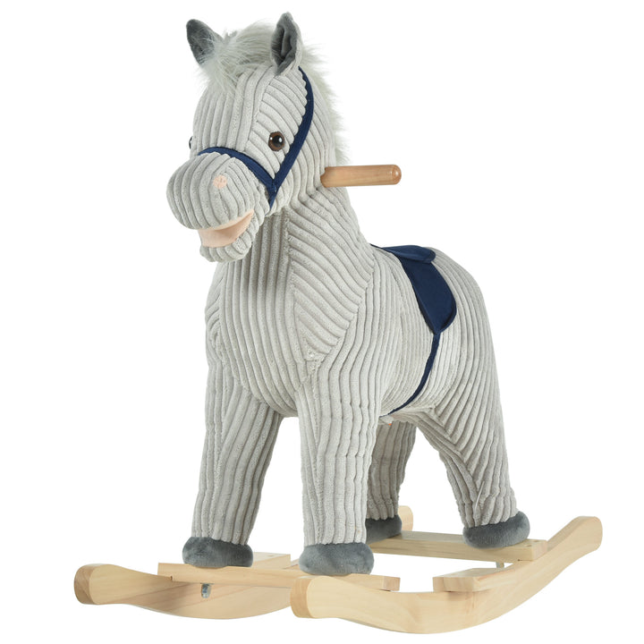 HOMCOM Kids Ride On Ribbed Plush Rocking Horse w/ Sound Grey