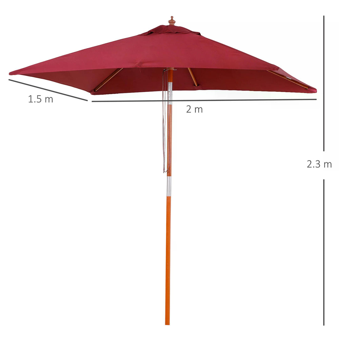 Outsunny 2 x 1.5m Patio Garden Parasol Sun Umbrella Sunshade Canopy Outdoor Backyard Furniture Fir Wooden Pole 6 Ribs Tilt Mechanism