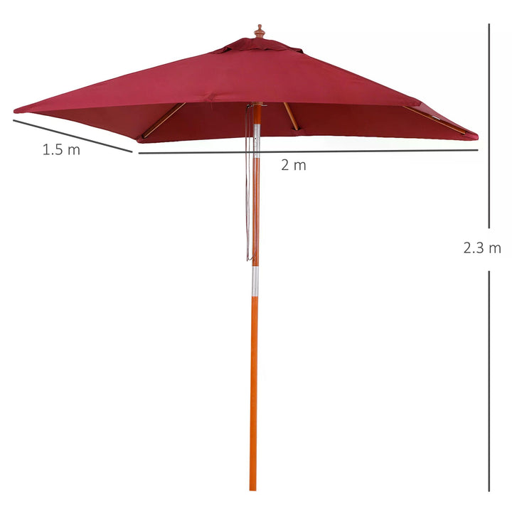 Outsunny 2 x 1.5m Patio Garden Parasol Sun Umbrella Sunshade Canopy Outdoor Backyard Furniture Fir Wooden Pole 6 Ribs Tilt Mechanism