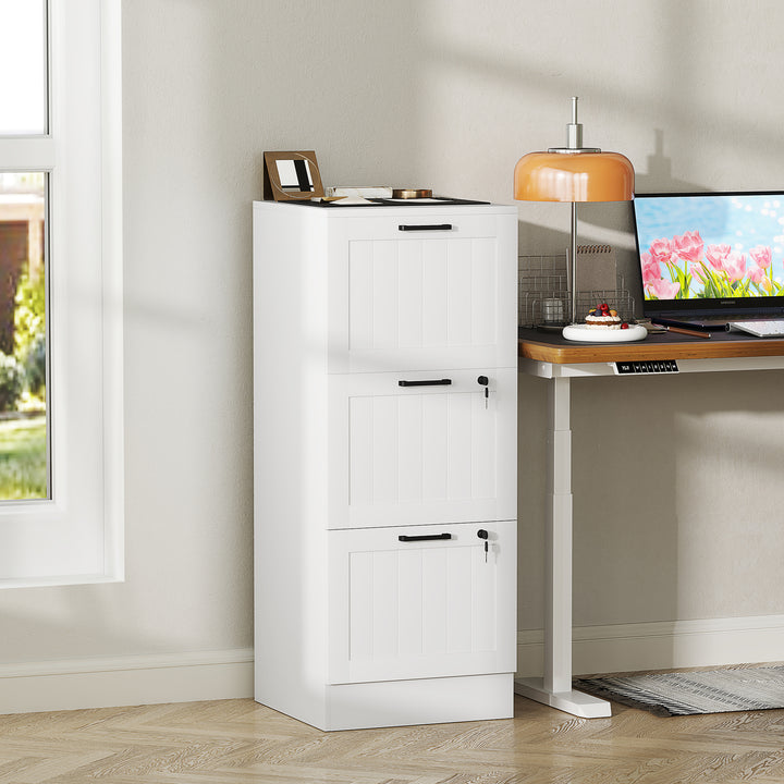 MCL 3 Drawer Filing Cabinet with Lock, Office Storage Cabinet with Adjustable Hanging Bars for A4 Letter Size Files, White