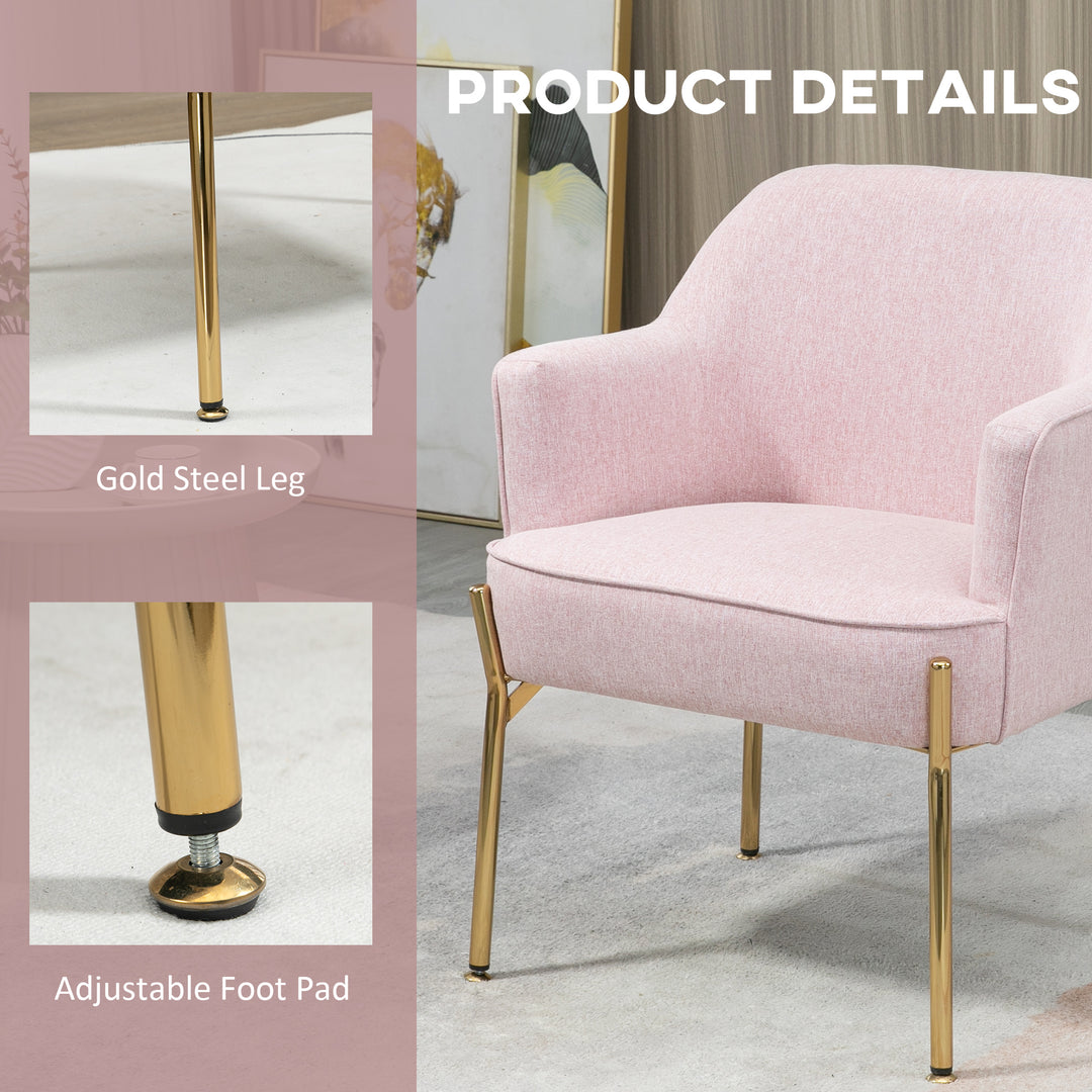 Accent Chair, Living Room Armchair, Vanity Chair with Gold Plating Metal Legs and Soft Padded Seat for Bedroom and Café, Set of 2, Pink