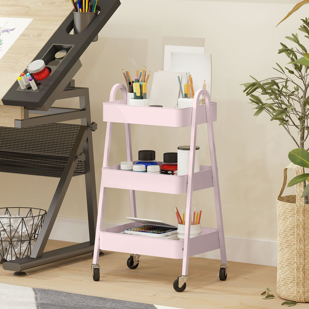 Three-Tier Storage Trolley - Pink