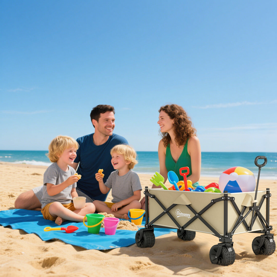 Folding Garden Trolley, Outdoor Wagon Cart with Carry Bag, for Beach, Camping, Festival, 120KG Capacity, Khaki