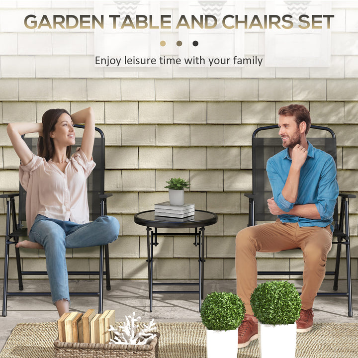 Three-Piece Garden Seat Set, with Glass-Top Table - Black