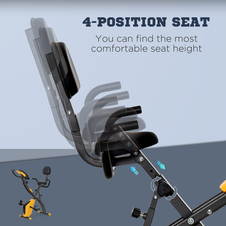 2-in-1 Folding Exercise Bike with 8-Level Magnetic Resistance, Arm Resistance Band, Pulse Sensor, Yellow