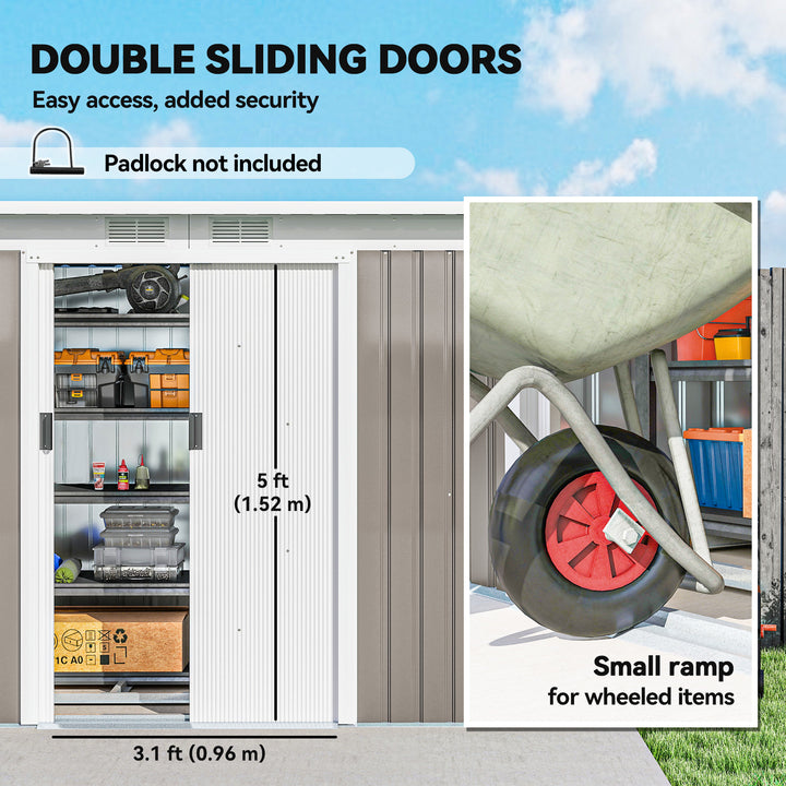Corrugated Garden Metal Storage Shed Outdoor Equipment Tool Box with Kit Ventilation Doors 9x 4FT Light Grey