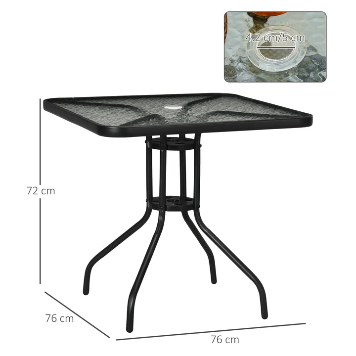 MCL Square Garden Dining Table with Tempered Glass Top & Umbrella Hole, 76 x 76 cm