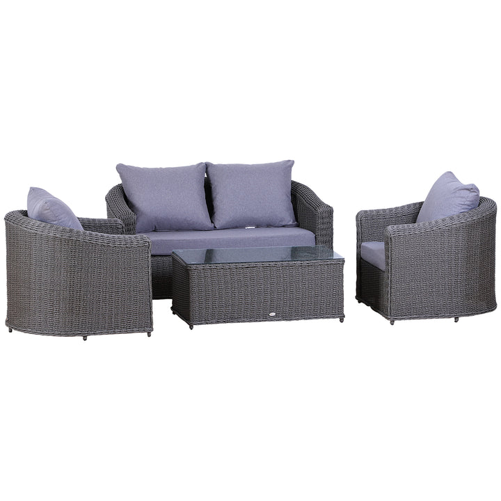 Outsunny Rattan Garden Furniture Set 4-seater Sofa Set Coffee Table Single Chair Bench Aluminium Frame Fully-assembly, Grey