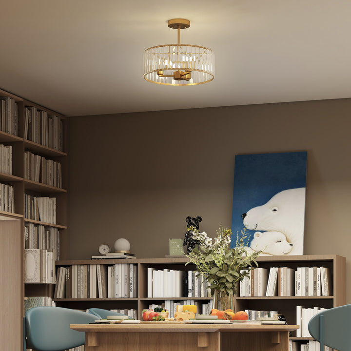 Crystal Ceiling Light Fixture, Semi Flush Mount Modern Crystal Chandelier Ceiling Light for Living Room, Bedroom, Hallway, Dining Room, E14 Base 3-Lights, Gold Tone