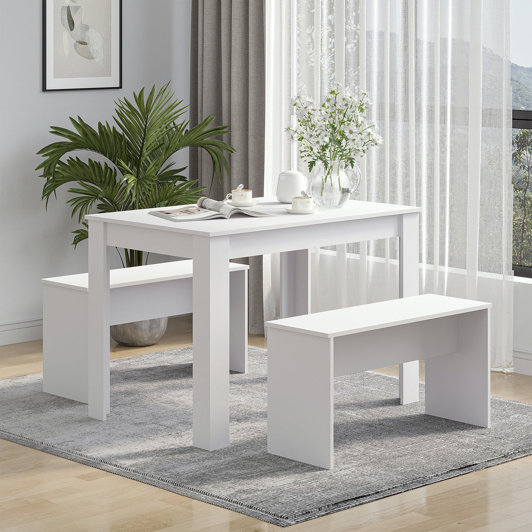 MCL Kitchen Dining Table and 2 Benches Set, Table and Chairs Set for Limited Space, White