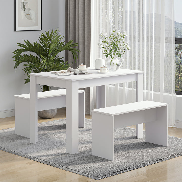 MCL Kitchen Dining Table and 2 Benches Set, Table and Chairs Set for Limited Space, White