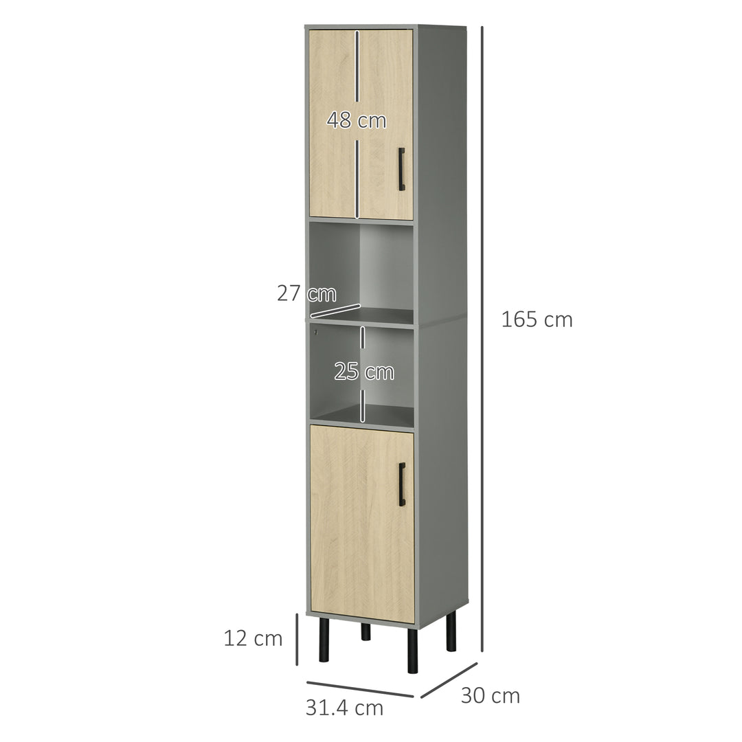 Freestanding Bathroom Storage, Tall Bathroom Cabinet with Door and Adjustable Shelves, 31.4x30x165cm