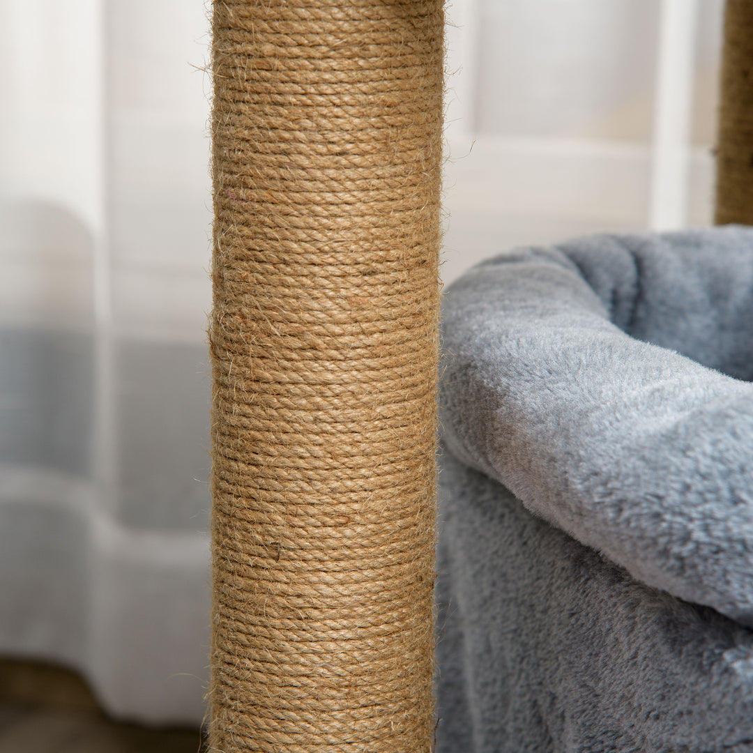 Cat Tree Tower for Indoor Cats, Cat Scratching Post with Bed, Cat House, Scratching Pad, Perch, Interactive Ball Toy 48 x 48 x 84cm, Grey