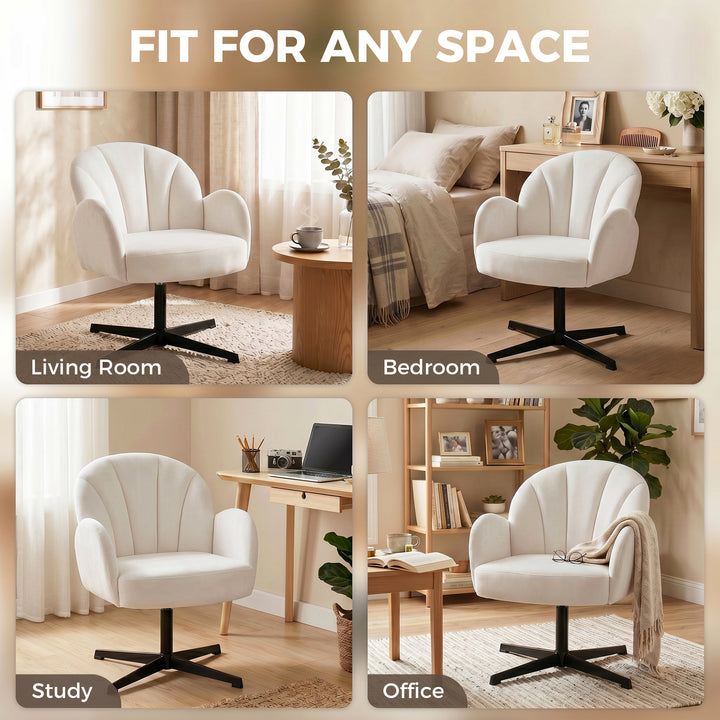 Swivel Accent Chair, Shell-Shaped Armchair with Spring Cushion, Metal 