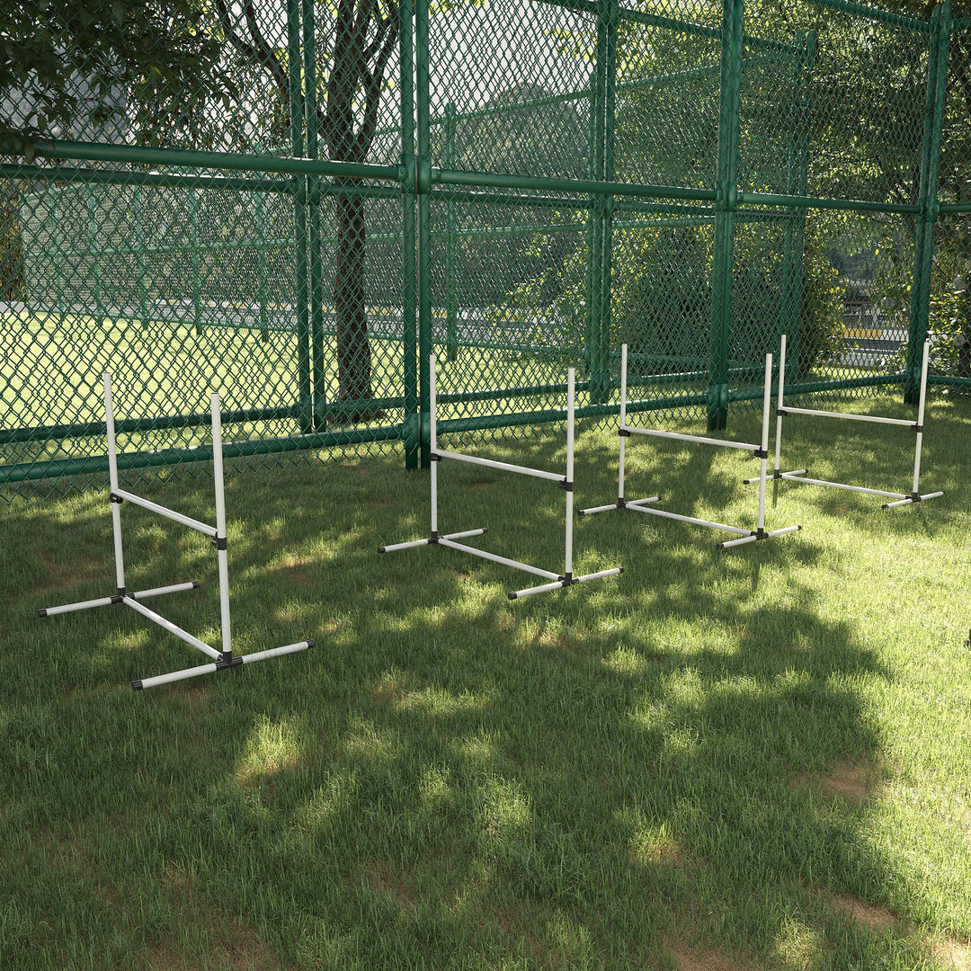 4 Pieces Dog Agility Training Equipment, Adjustable Height Jumps Hurdle with Carrying Bag for Outdoor, White