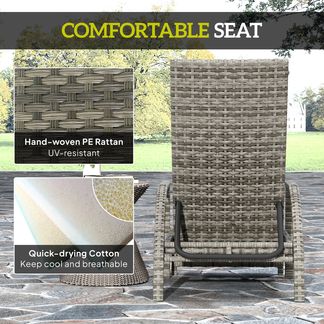 Reclining Rattan Lounger, with Extending Footrest - Grey