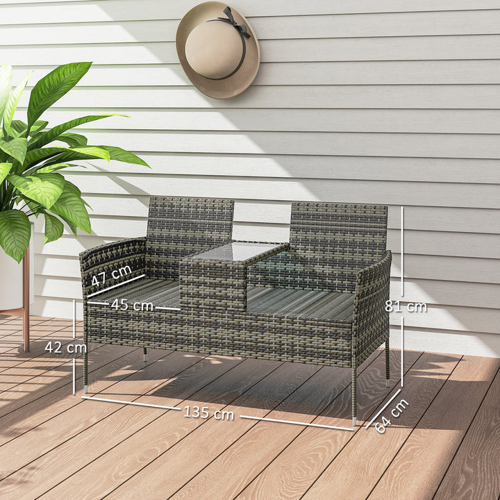 Two-Seat Rattan Chair, with Middle Table - Charcoal Grey
