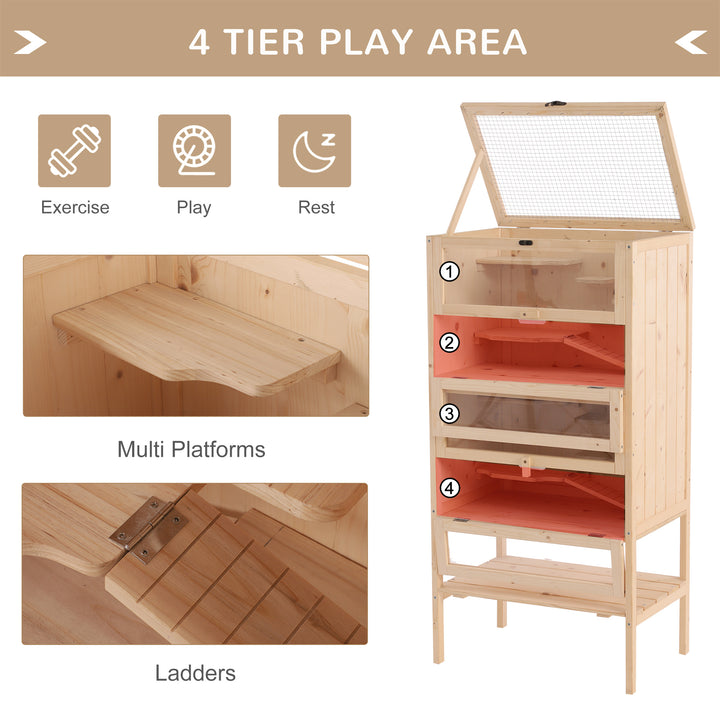Wooden Large Hamster Cage, Gerbil Cage 4 Layers with Tall Bottom & Storage Shelf