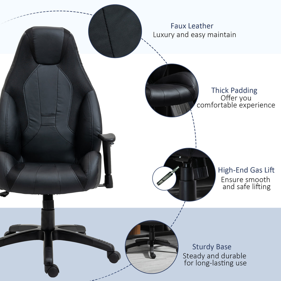 Racing Gaming Chair, Mesh & Faux Leather Computer Chair with High Back, Swivel Wheels, Adjustable Height and Armrest, Black