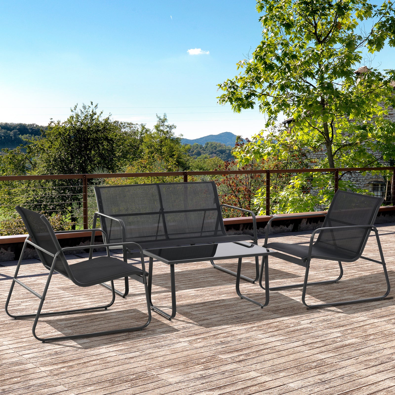 Four-Piece Minimalistic Garden Sofa Set - Black